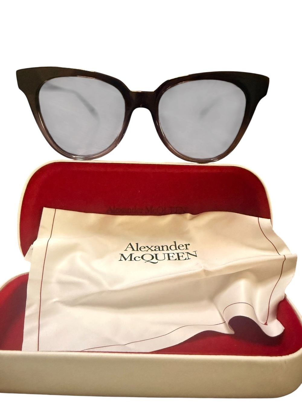 ALEXANDER MCQUEEN WOMENS CAT EYE GREY GREY BLUE DESIGNER EYEWEAR with case - Picture 14 of 15